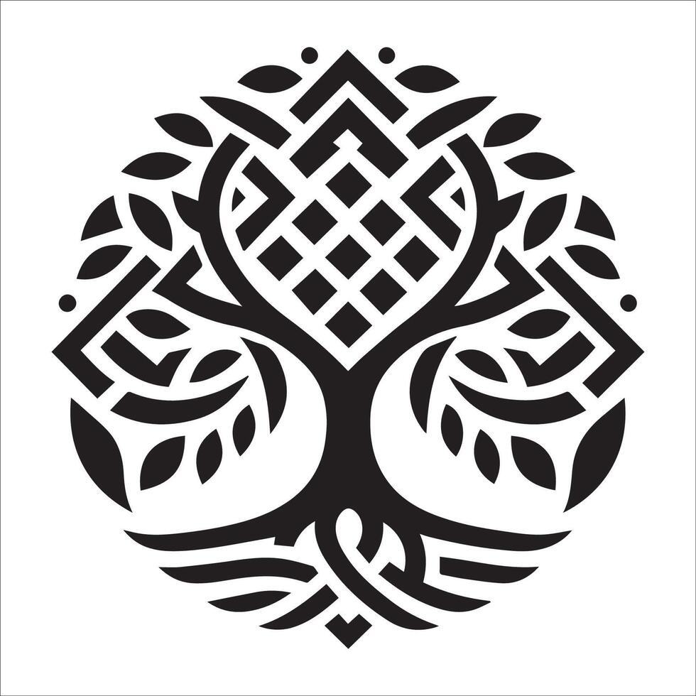 A diamond shaped knot branches Celtic tree logo illustration vector