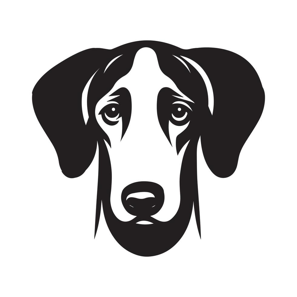 A sad Ibizan Hound Dog Face Illustration in black and white vector