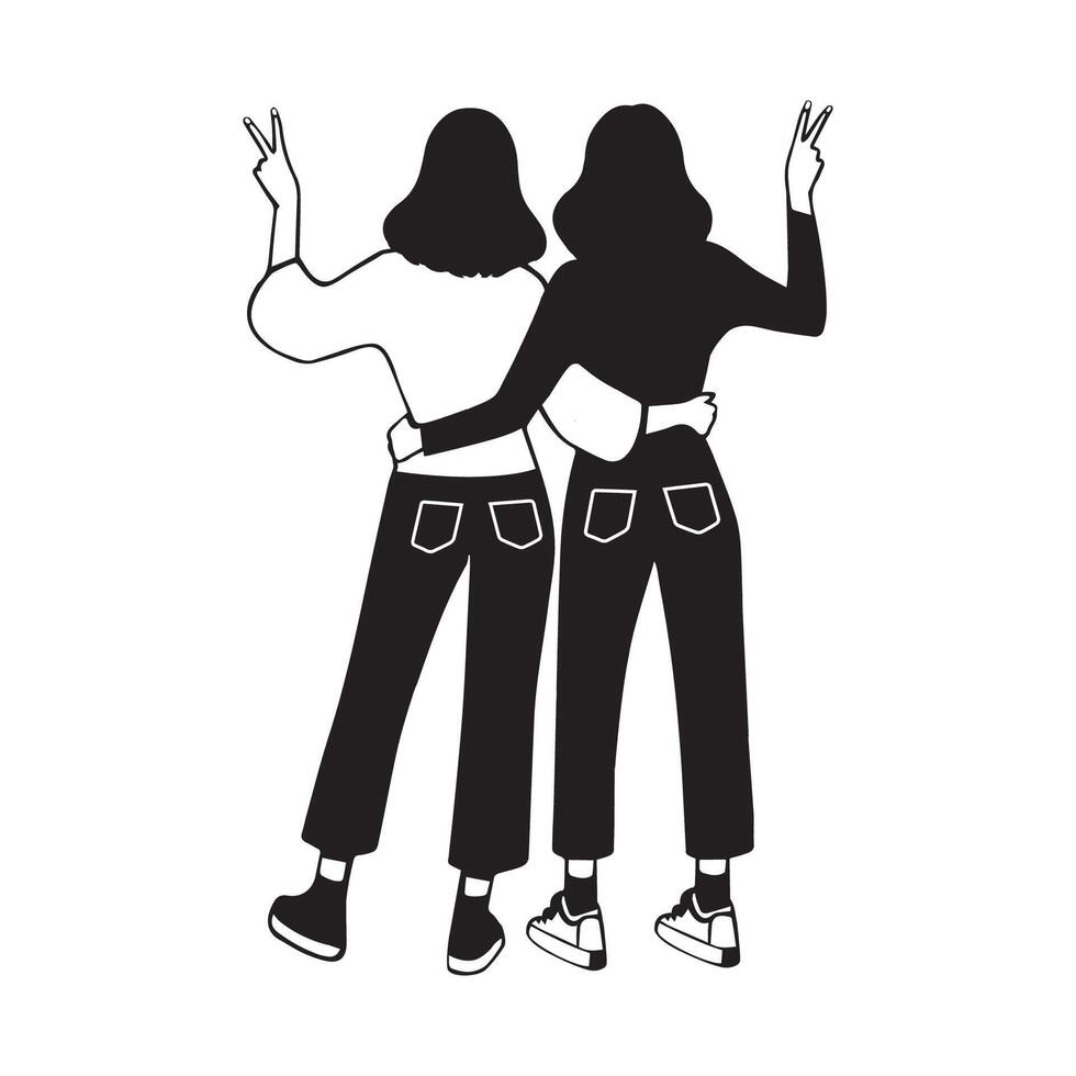 Best friends Illustration in black and white vector