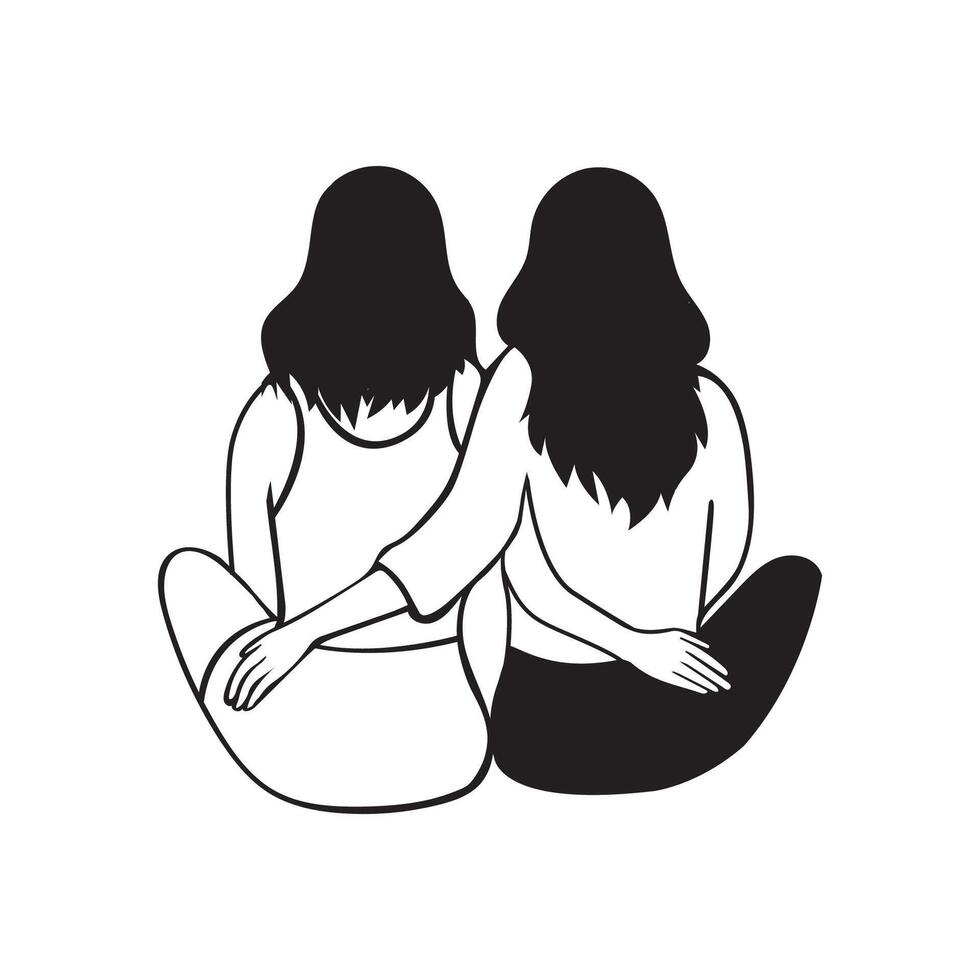 Best friend sitting together Illustration in black and white vector