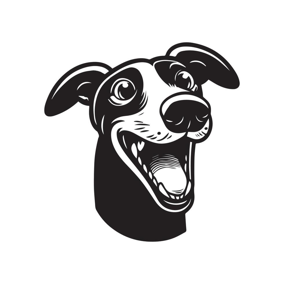 An Excited Greyhound Dog Face Illustration in black and white vector