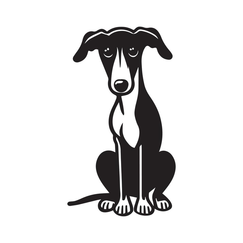 Greyhound dog sitting on the floor Illustration in black and white vector
