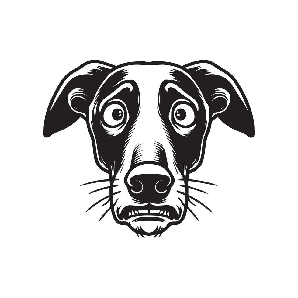 A Fearful Greyhound Dog Face Illustration in black and white vector