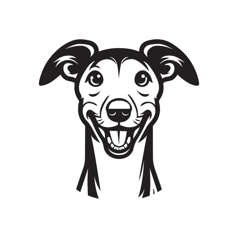A Happy Greyhound Dog Face Illustration in black and white vector