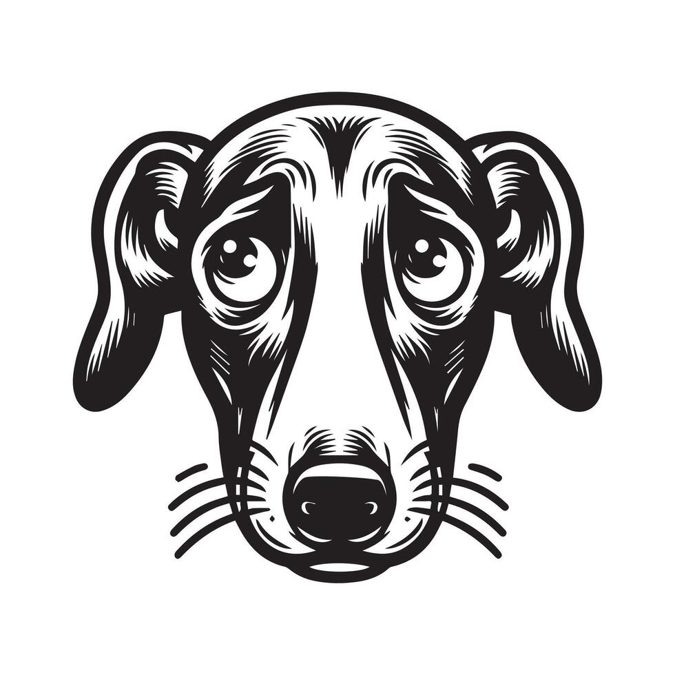 An Embarrassed Greyhound Dog Face Illustration in black and white vector