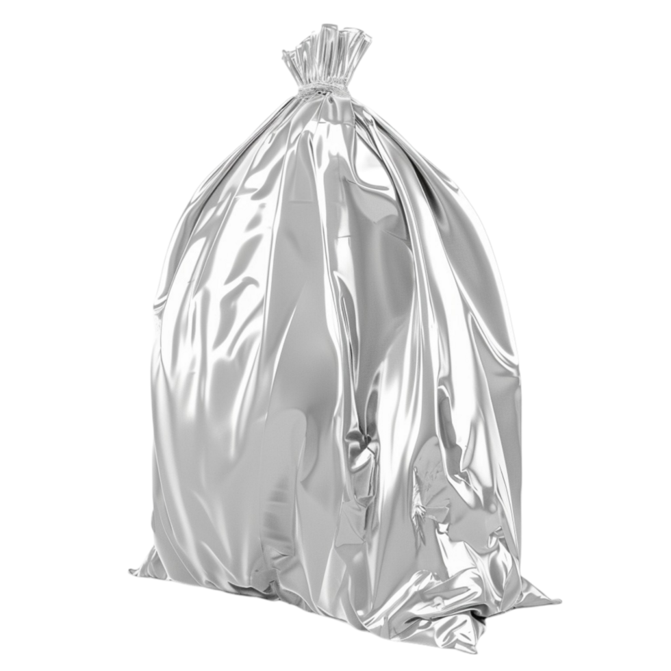 A silver bag of garbage on a white background. png
