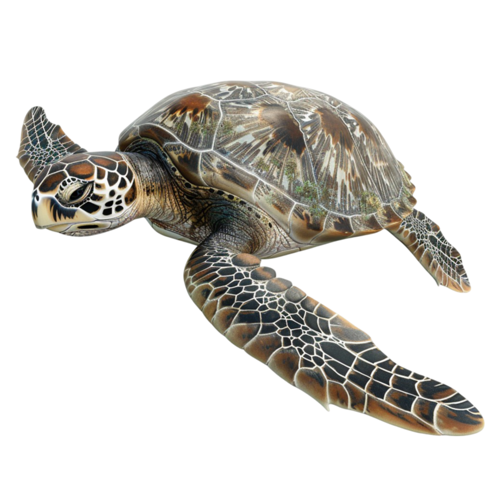 A green sea turtle swimming on a transparent background. png
