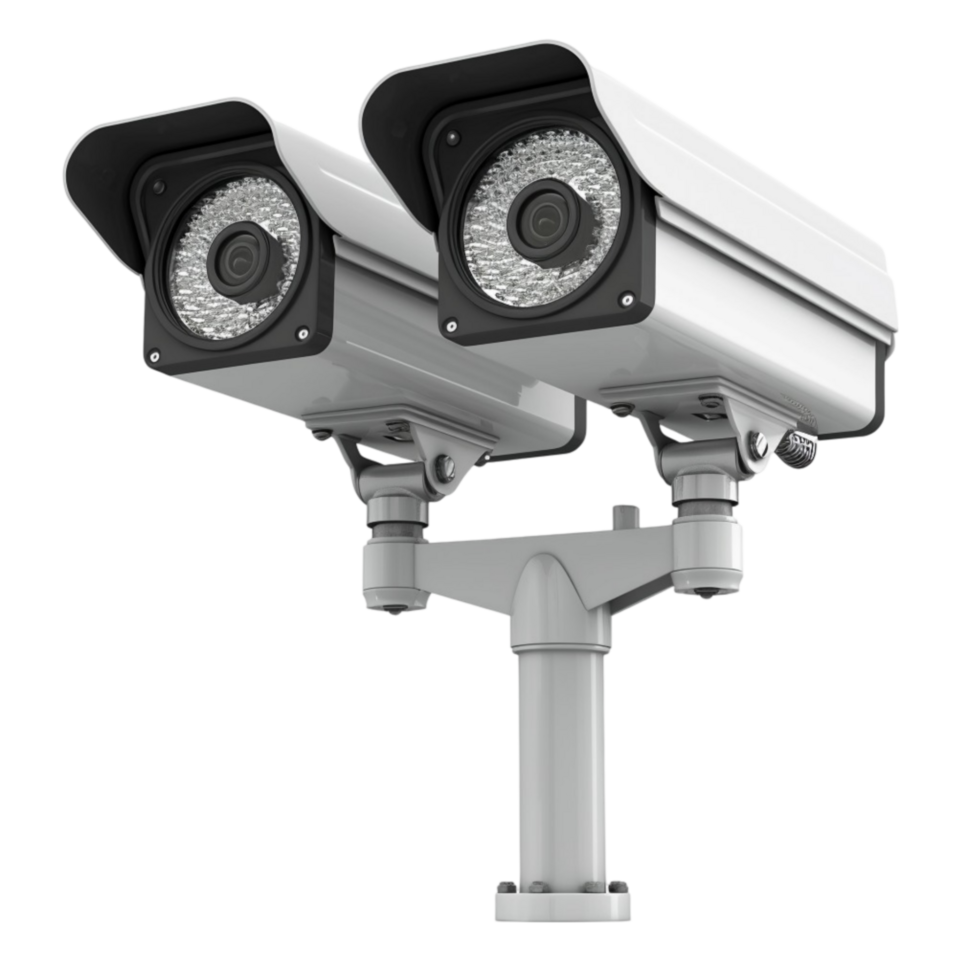 Two security cameras on a white background. png