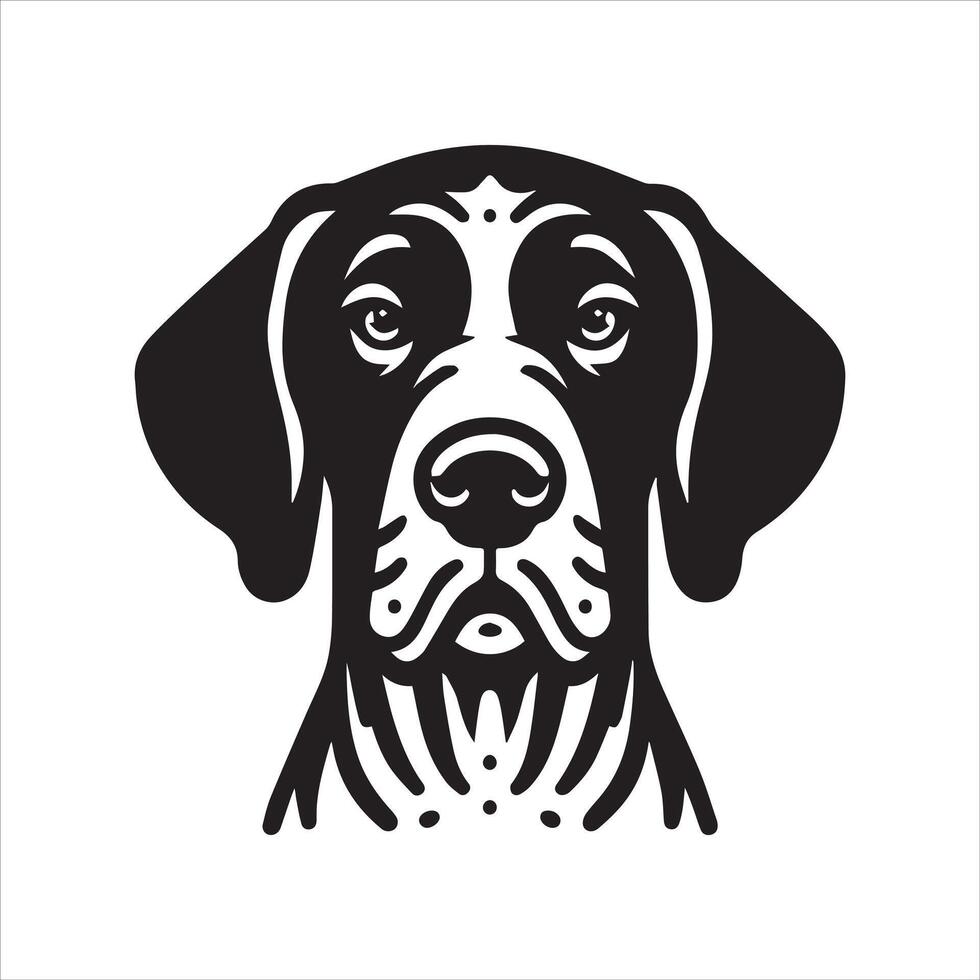 A Neutral German Shorthaired Pointer Dog Face Illustration in black and white vector