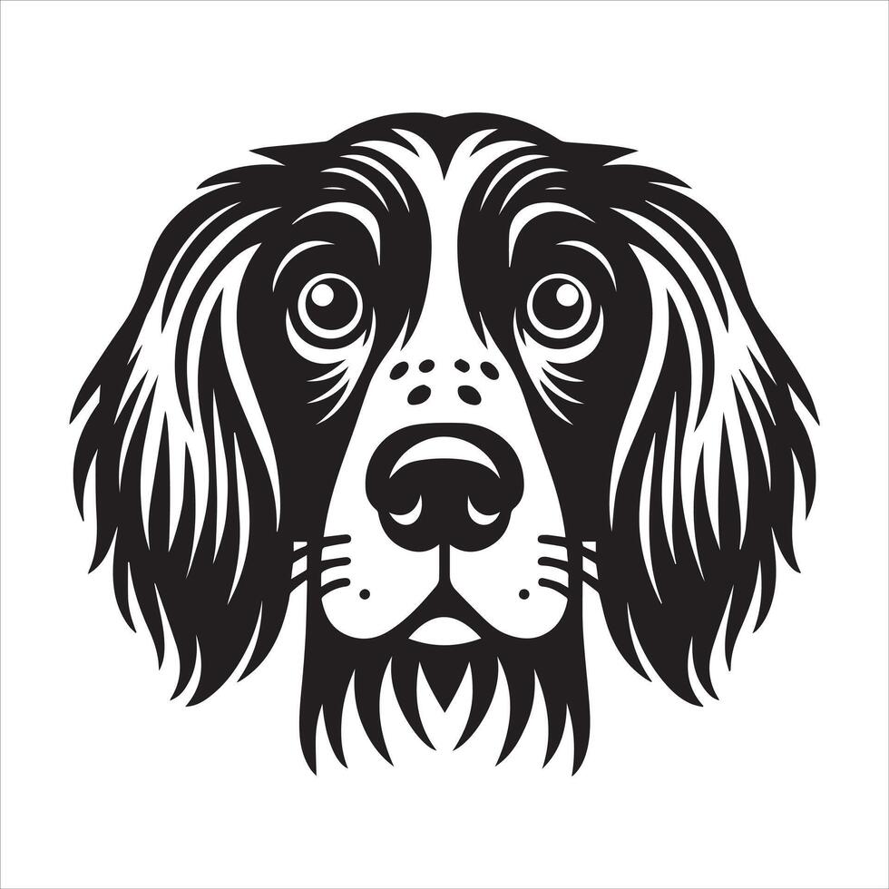 A Curious Gordon Setter Dog Face illustration in black and white vector
