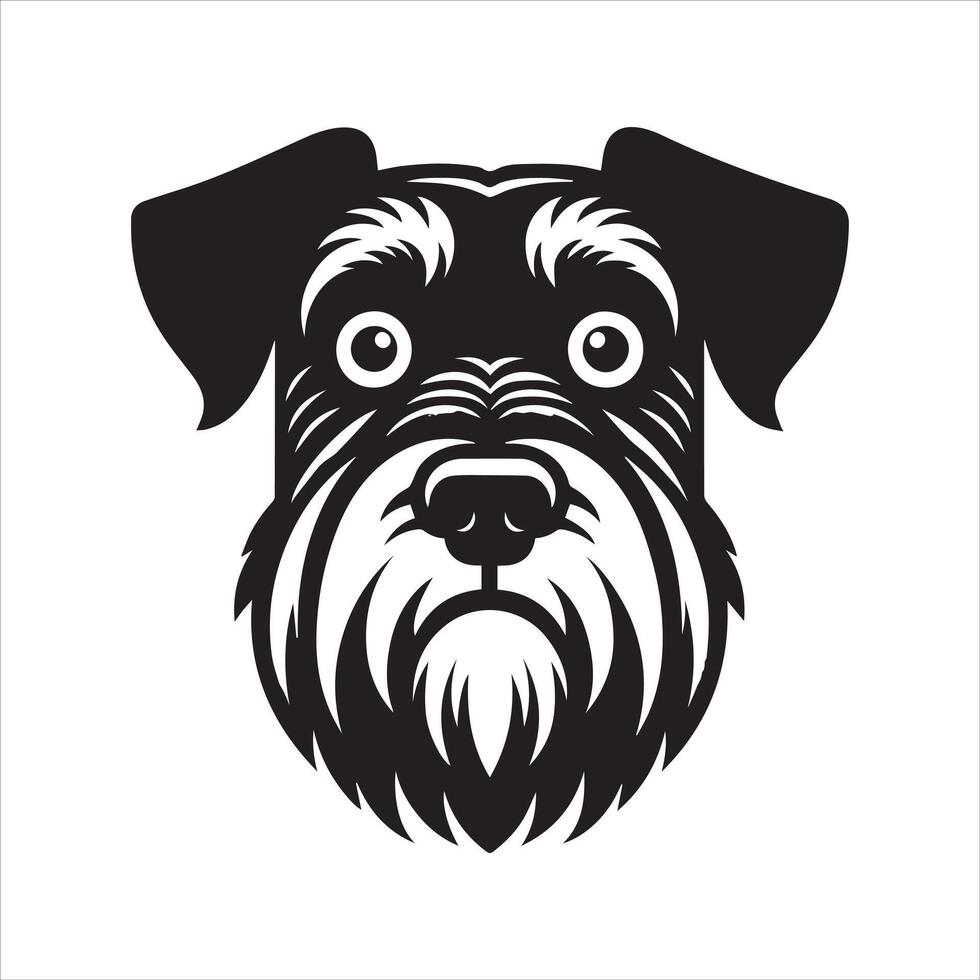 A Fearful Giant Schnauzer Dog Face illustration in black and white vector