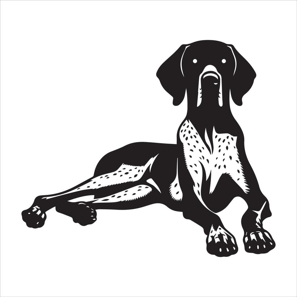 Relaxed German Shorthaired Pointer dog Illustration in black and white vector