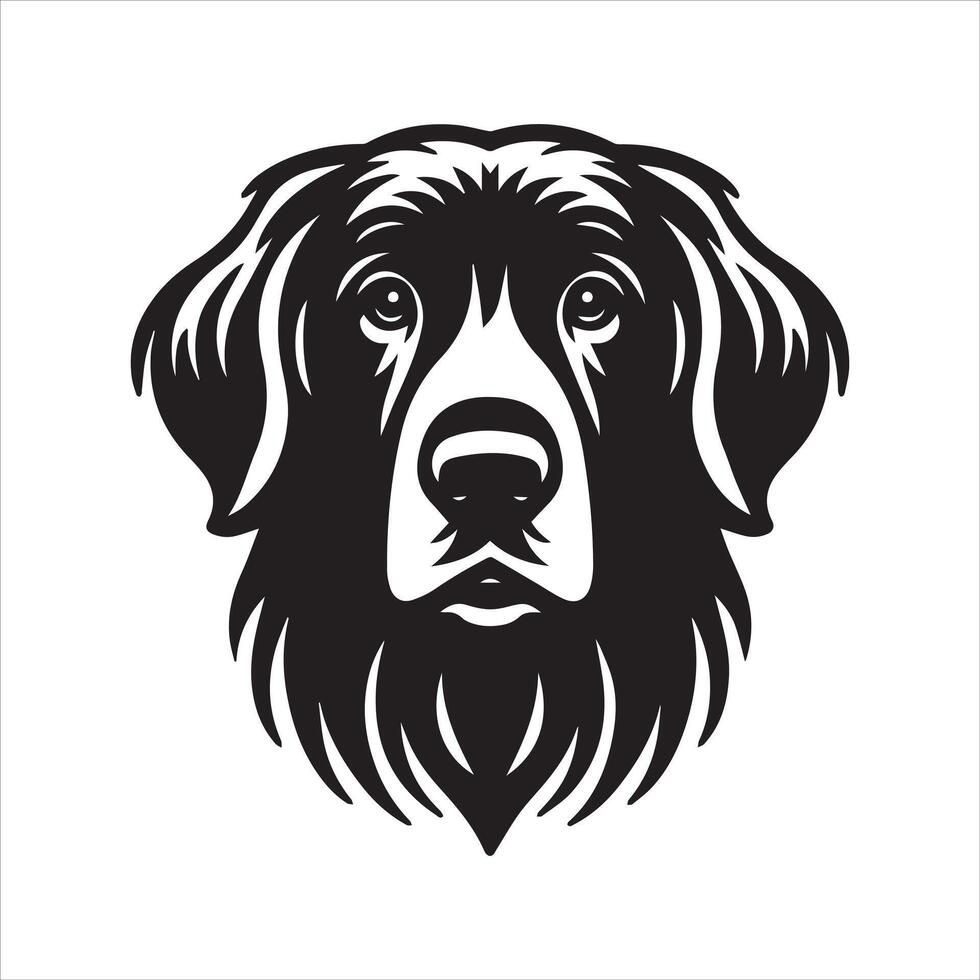 A Neutral Flat-Coated Retriever Dog Face illustration in black and white vector