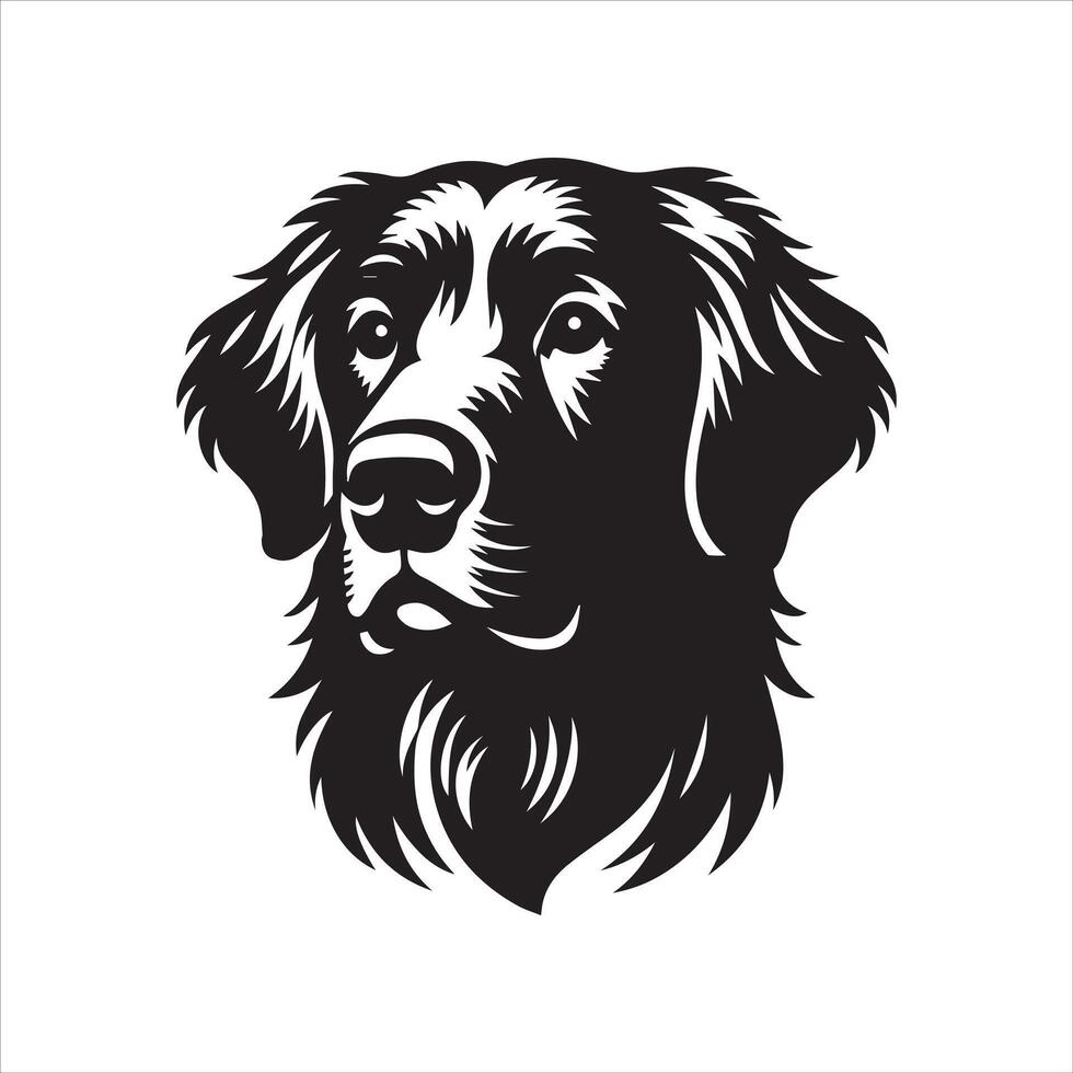 A Curious Flat-Coated Retriever Dog Face illustration in black and white vector