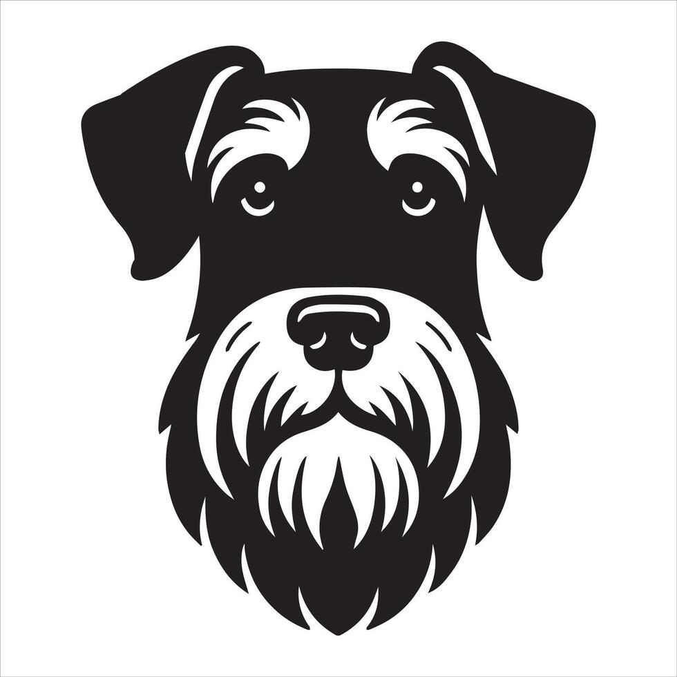 A Content Giant Schnauzer Dog Face illustration in black and white vector