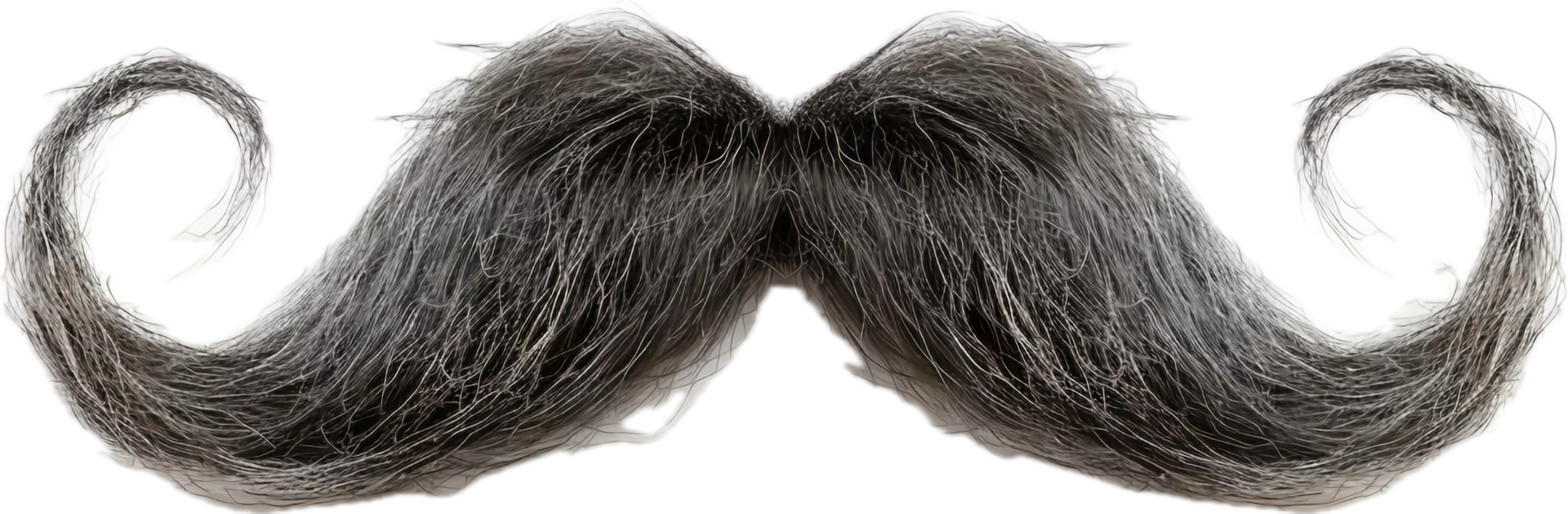 Curly Gray Handlebar Mustache Close-Up. png