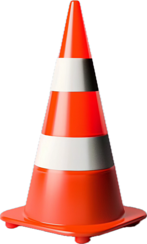 Bright Orange Traffic Cone with Reflective Stripe. png