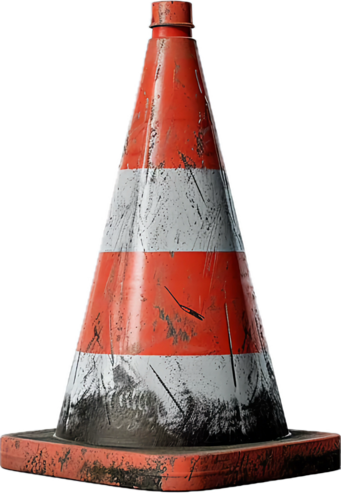 Bright Orange Traffic Cone with Reflective Stripe. png