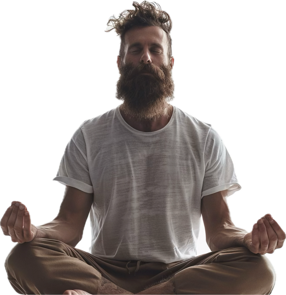 Bearded Man Meditating in Lotus Pose. png