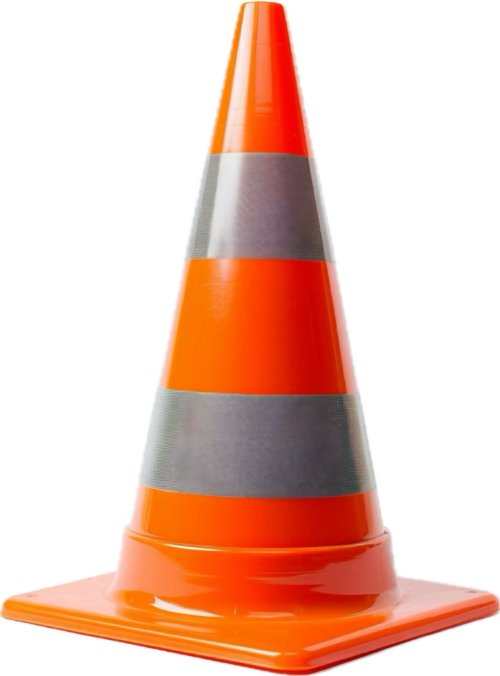 Bright Orange Traffic Cone with Reflective Stripe. png