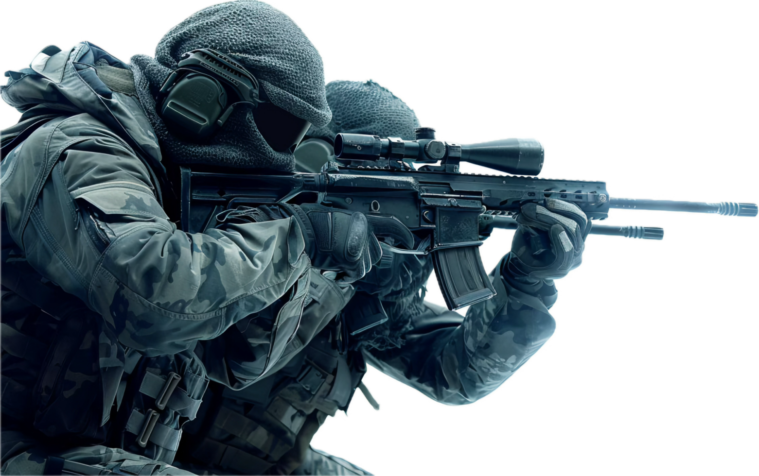 Camouflaged Snipers Aiming in Position. png
