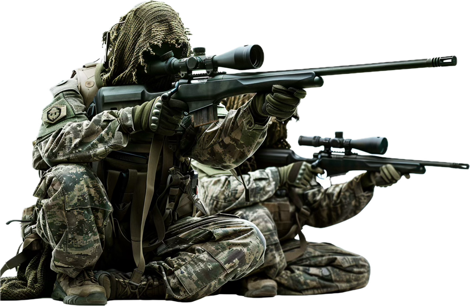 Camouflaged Snipers Aiming in Position. png