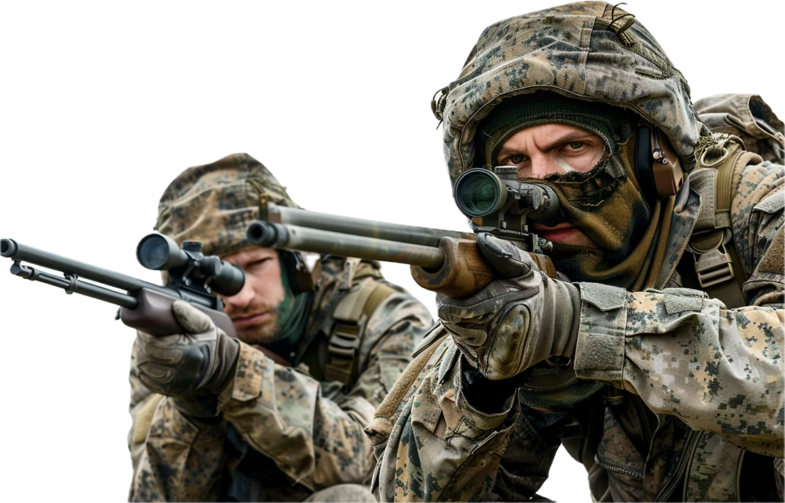 Camouflaged Snipers Aiming in Position. png