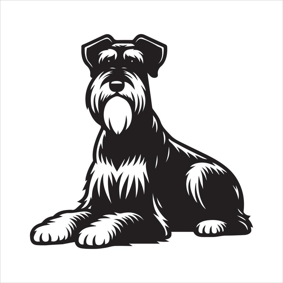 Relaxed Giant Schnauzer illustration in black and white vector