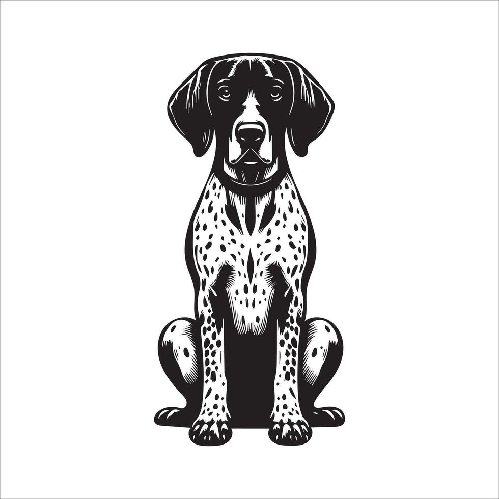 German Shorthaired Pointer sitting on floor Illustration in black and white vector