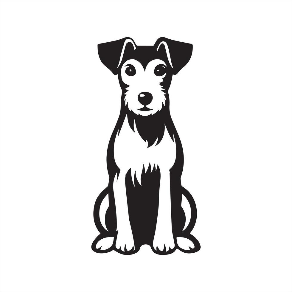 Fox Terrier with Big Eyes Sitting Illustration in black and white vector