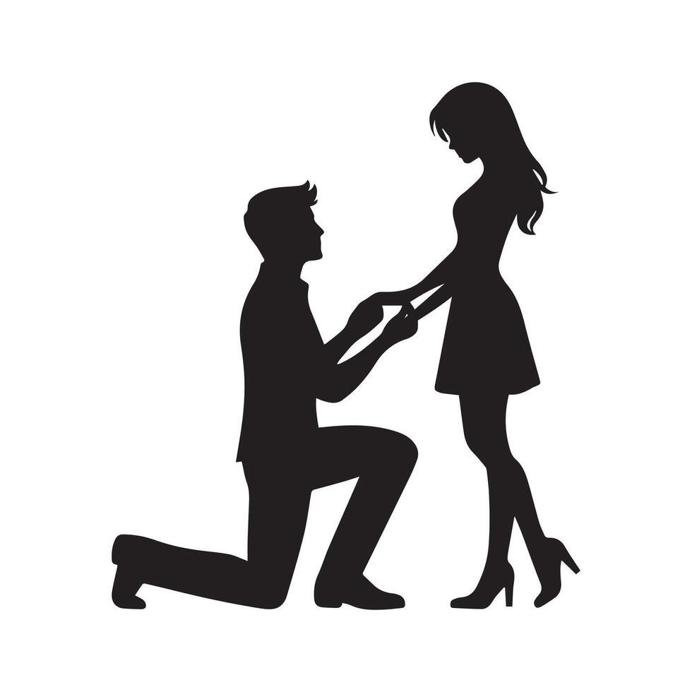 Couple Silhouette - a marriage proposal pose illustration vector