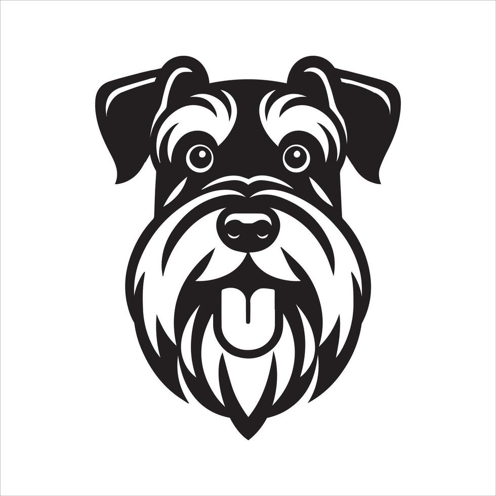 A Playful Giant Schnauzer Dog Face illustration in black and white vector