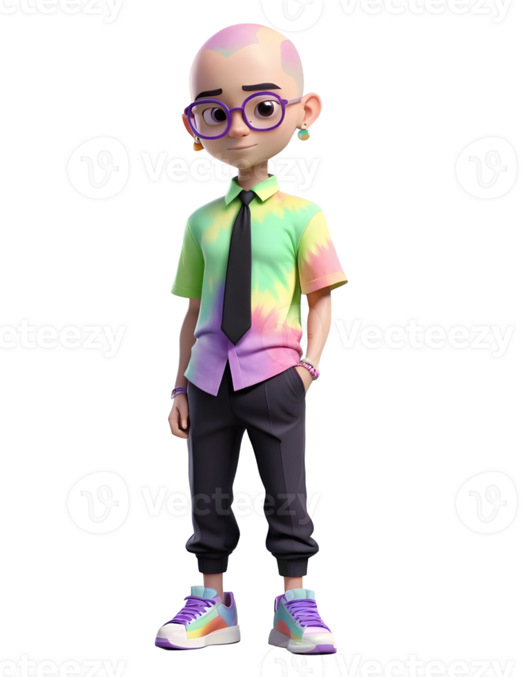 bald male character 3d styled like a model png