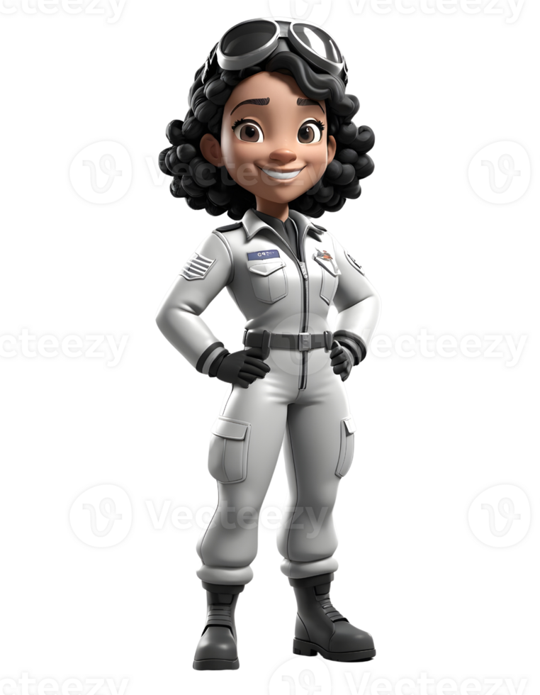a pilot complete with pilot outfit with a happy smiling face 3d character png