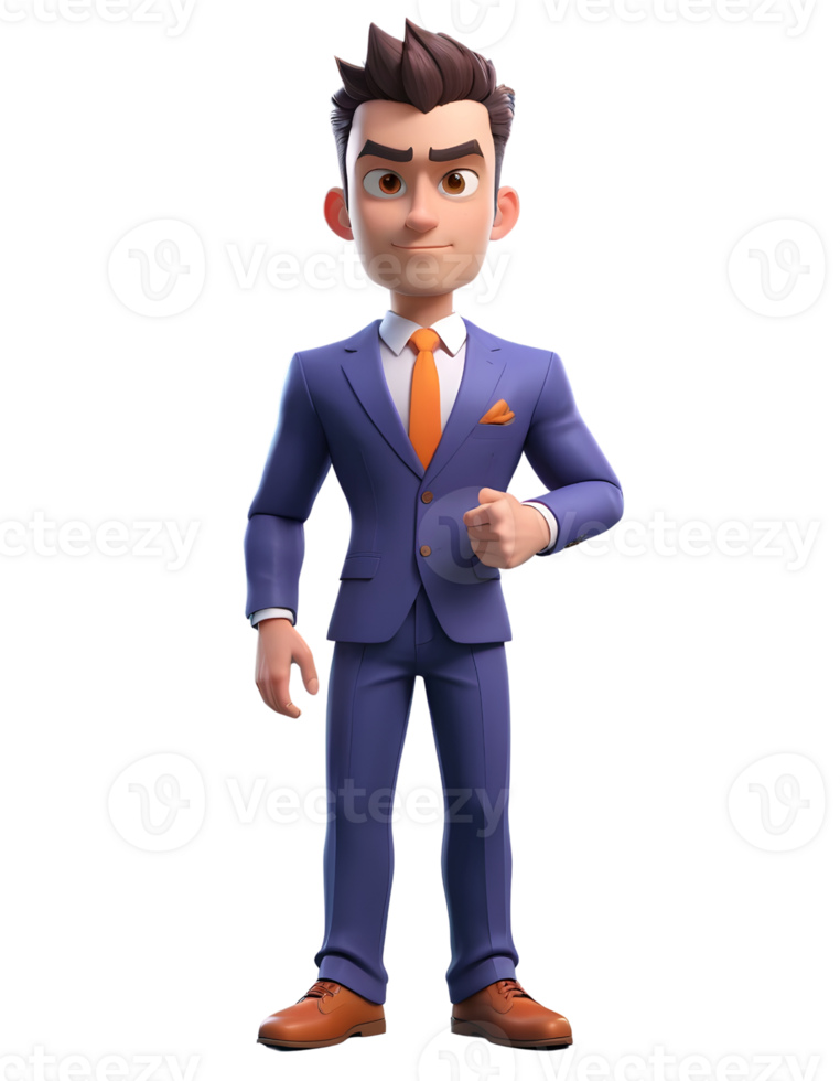 Smiling businessman in suit holding briefcase. Leader success, management concept. 3d people character illustration. Cartoon minimal style png