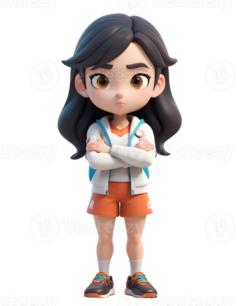 pouting girl using bag 3d character png