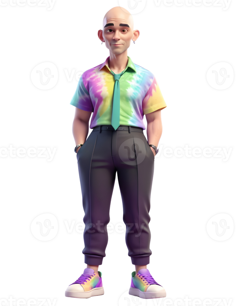 bald male character 3d styled like a model png