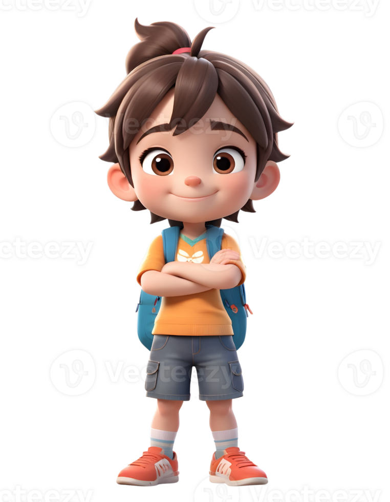 Cartoon 3d boy character crossed his arms over his chest. png