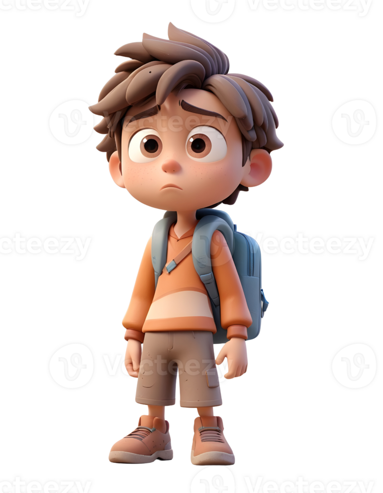 pouting boy using bag 3d character png