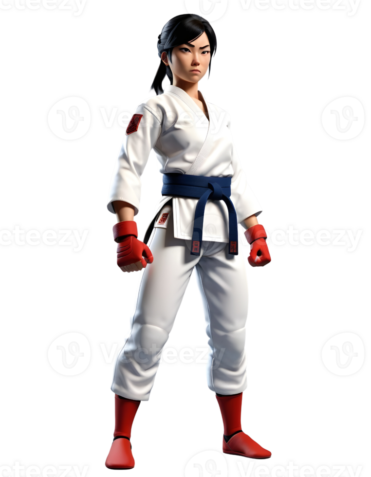 3D Render of a cute taekwondo girl isolated on transparent background png