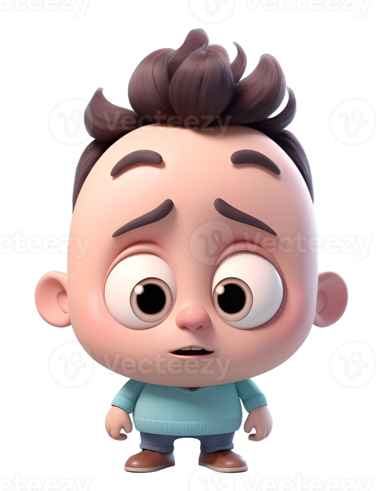 3d character of boy with sad face and big eyeballs png