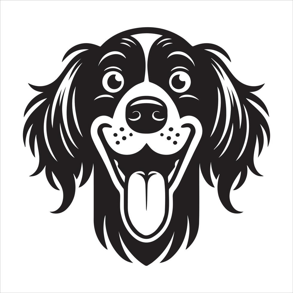 An Excited Gordon Setter Dog Face illustration in black and white vector