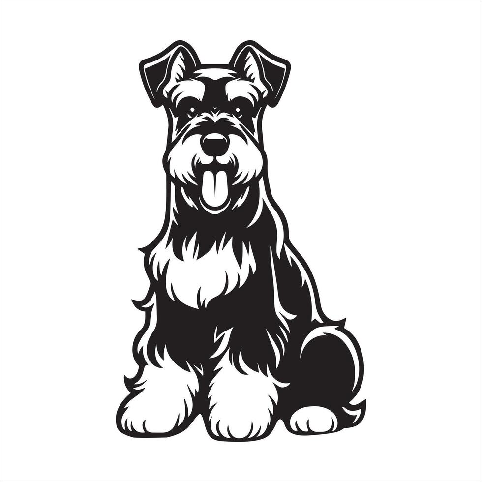 Giant Schnauzer sitting down illustration in black and white vector