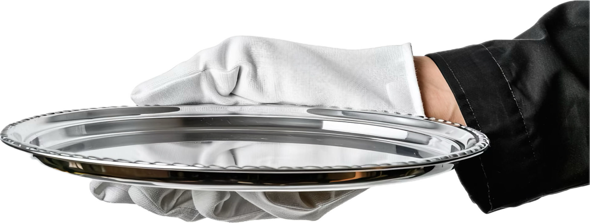 Waiter's Hand Holding Silver Serving Tray. png