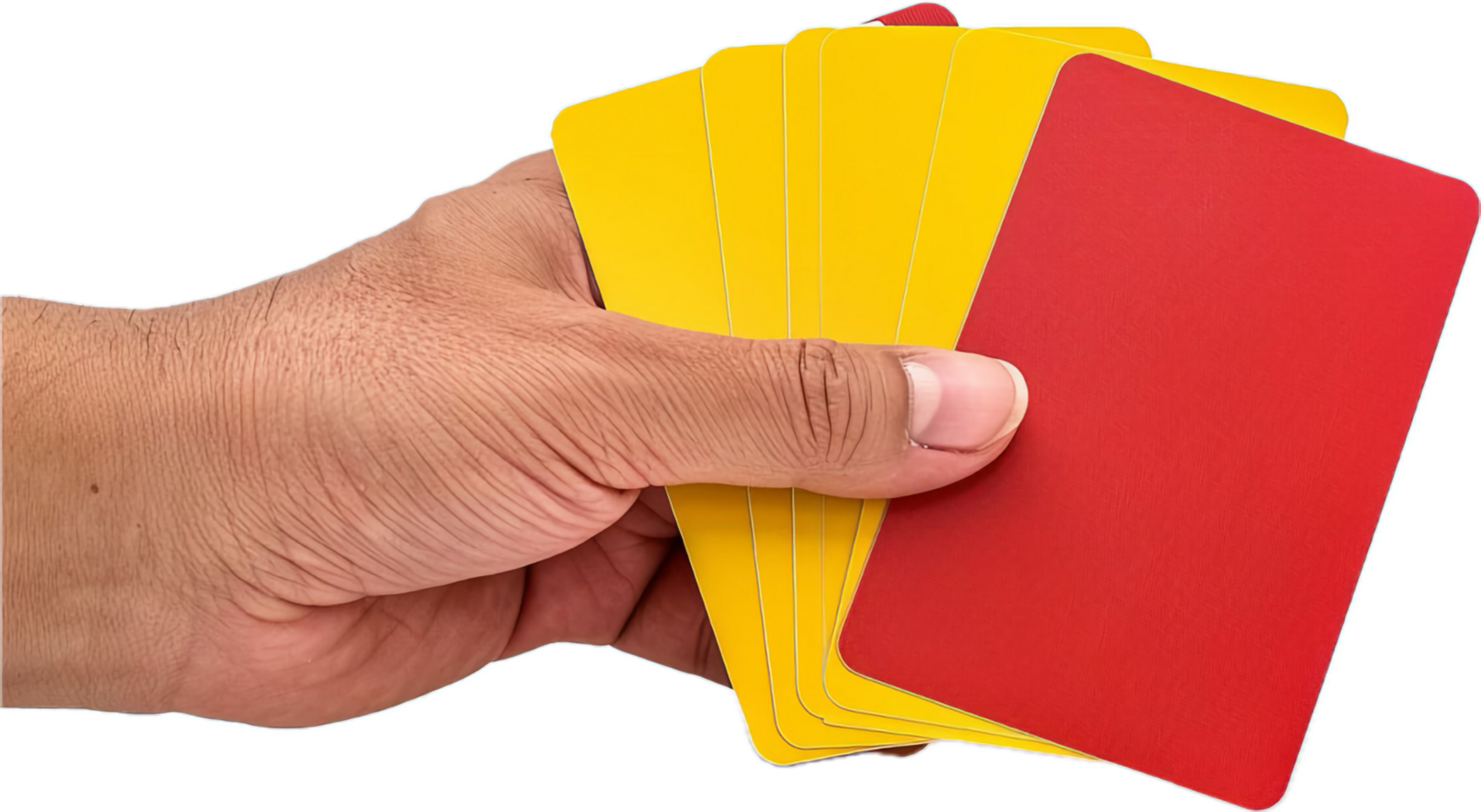 Hand Holding Red and Yellow Cards. png