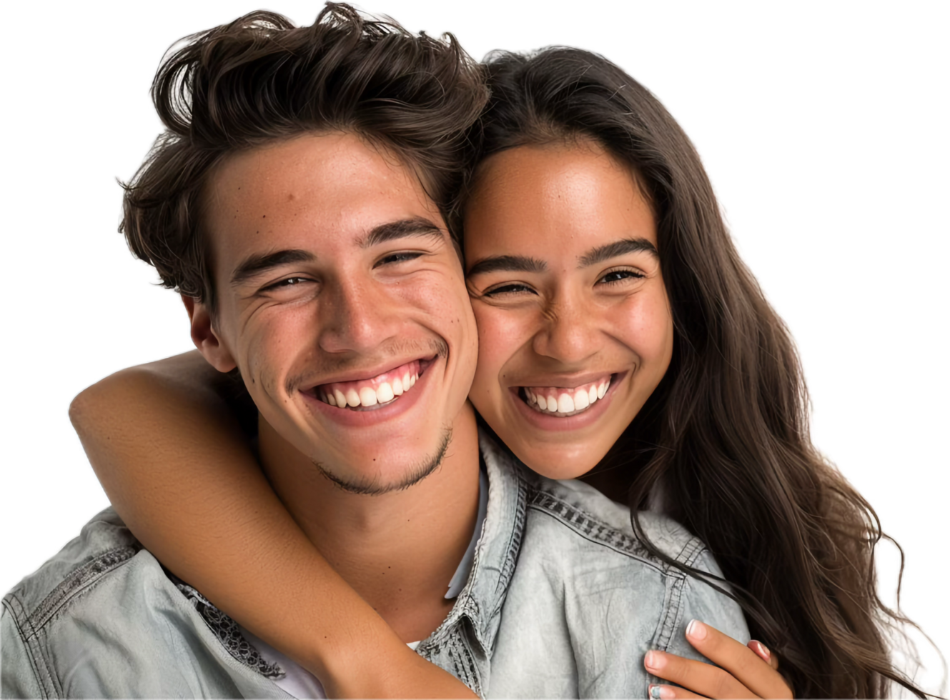 Happy Couple Embracing and Laughing. png