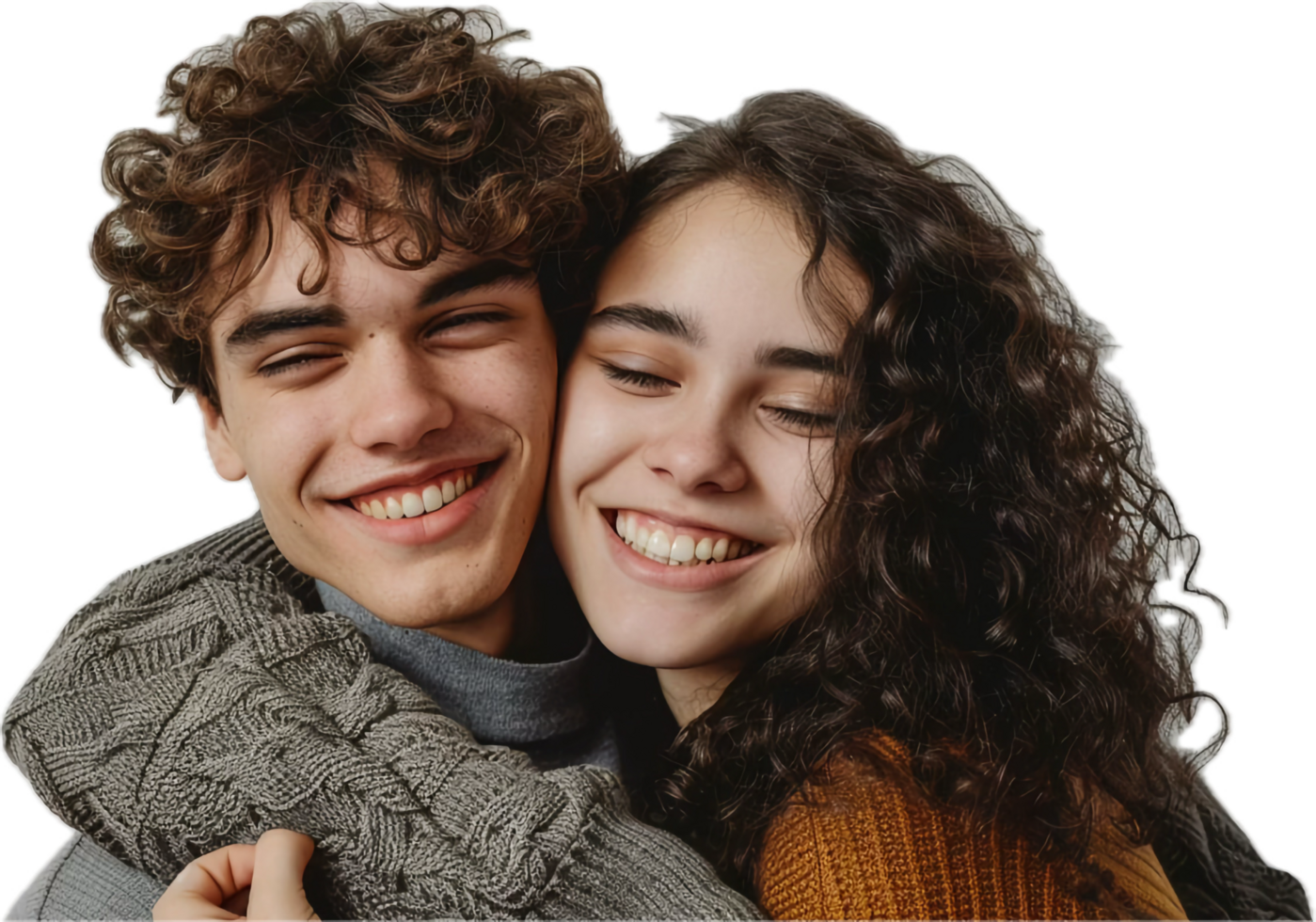 Happy Couple Embracing and Laughing. png
