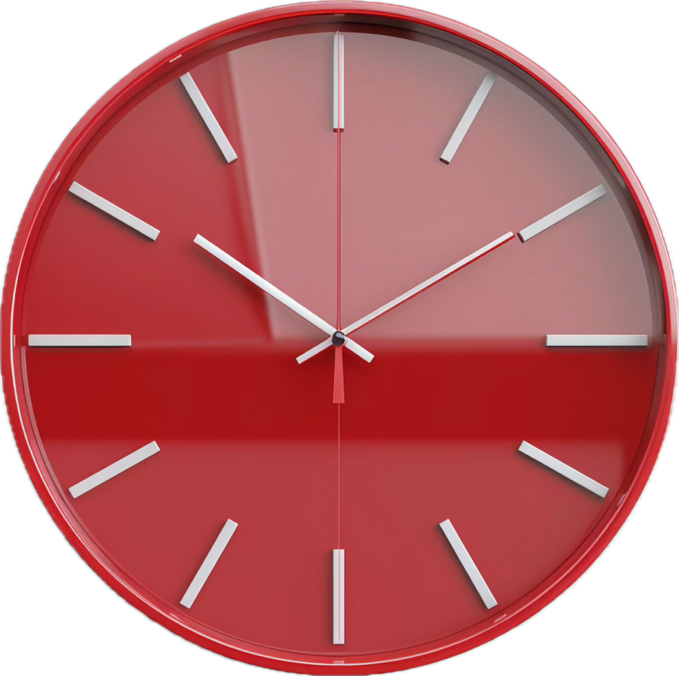 Red Modern Wall Clock with Minimalist Design. png