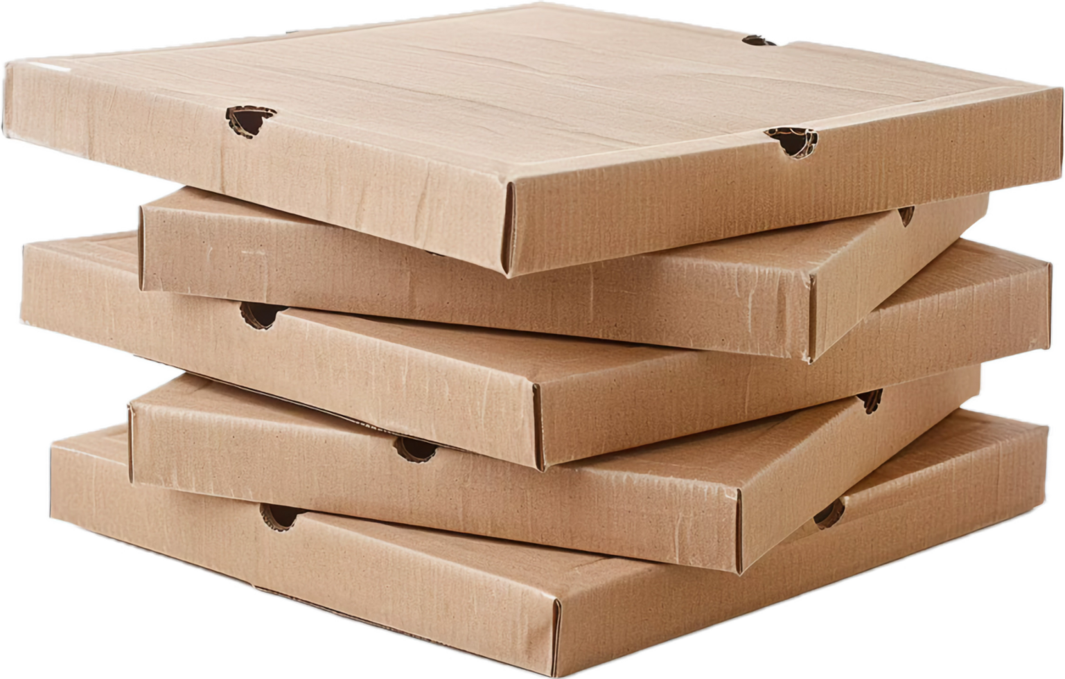 Stack of closed cardboard pizza boxes. png