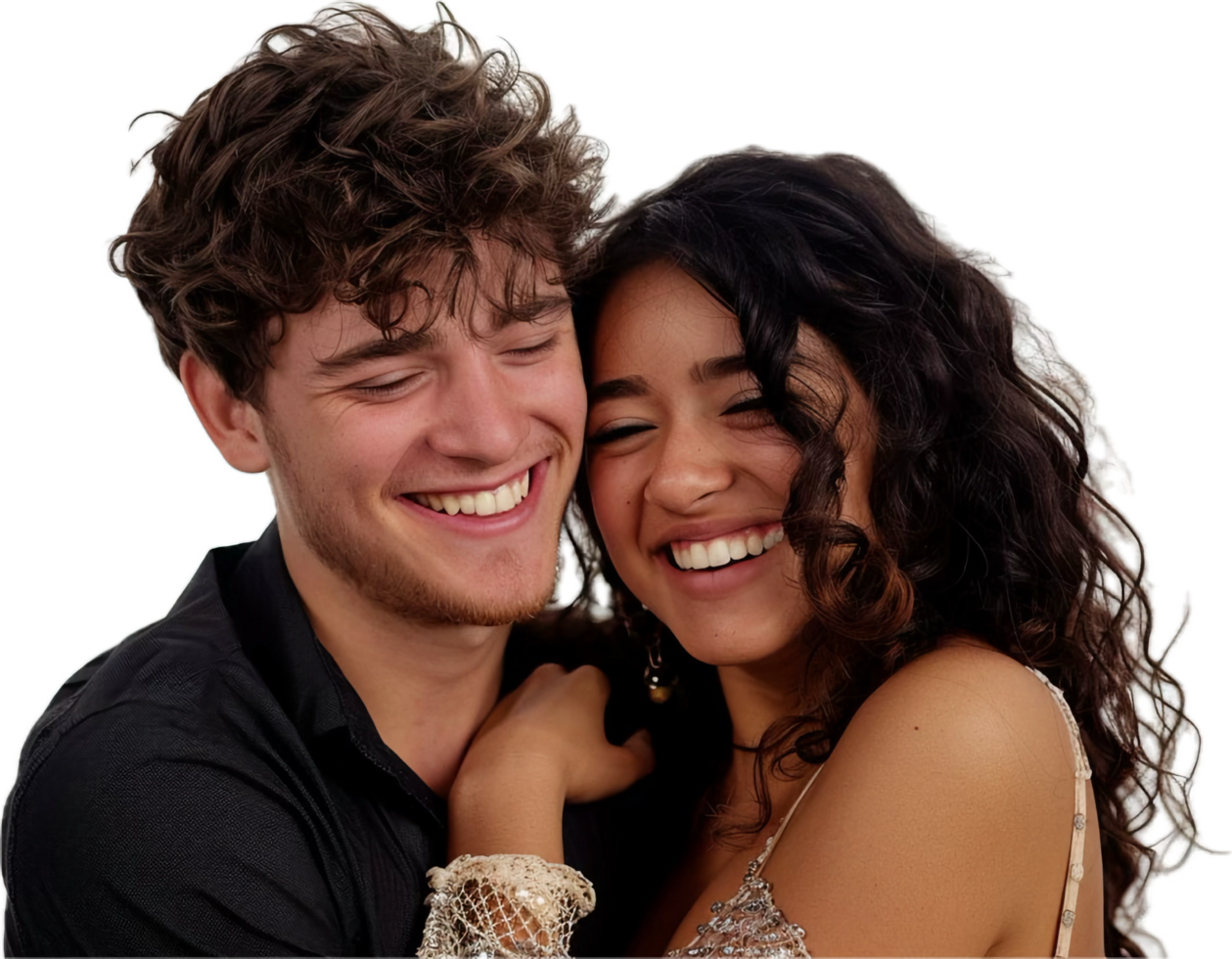 Happy Couple Embracing and Laughing. png